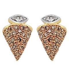 Champagne Diamond Gold Cone Earring Tops 