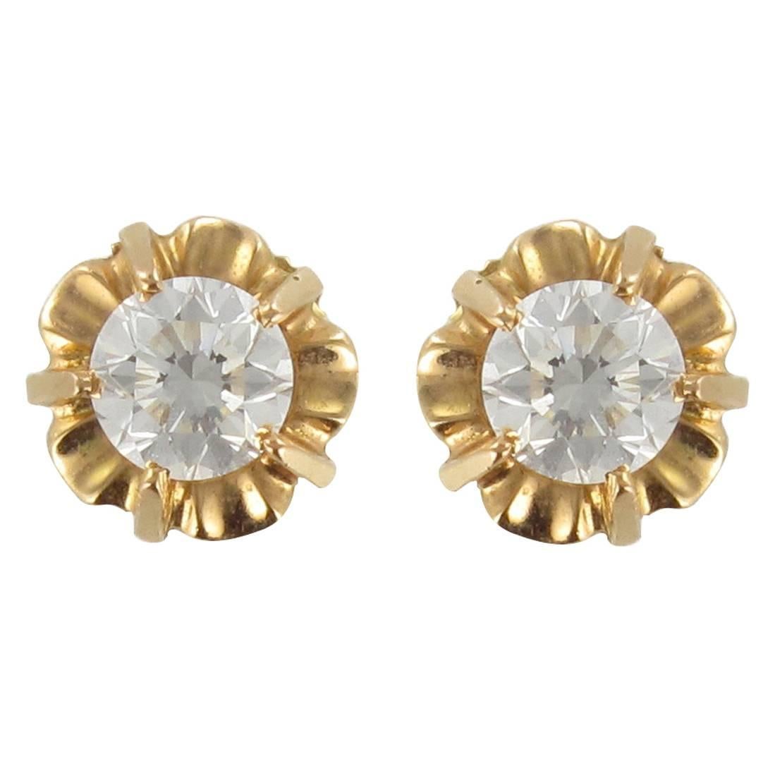 Retro Yellow Gold Diamond Stud Earrings