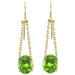 Peridot and Golden Chain Dangle Earrings