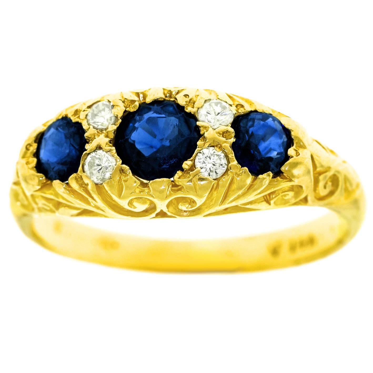 Classic Sapphire Diamond Gold Ring