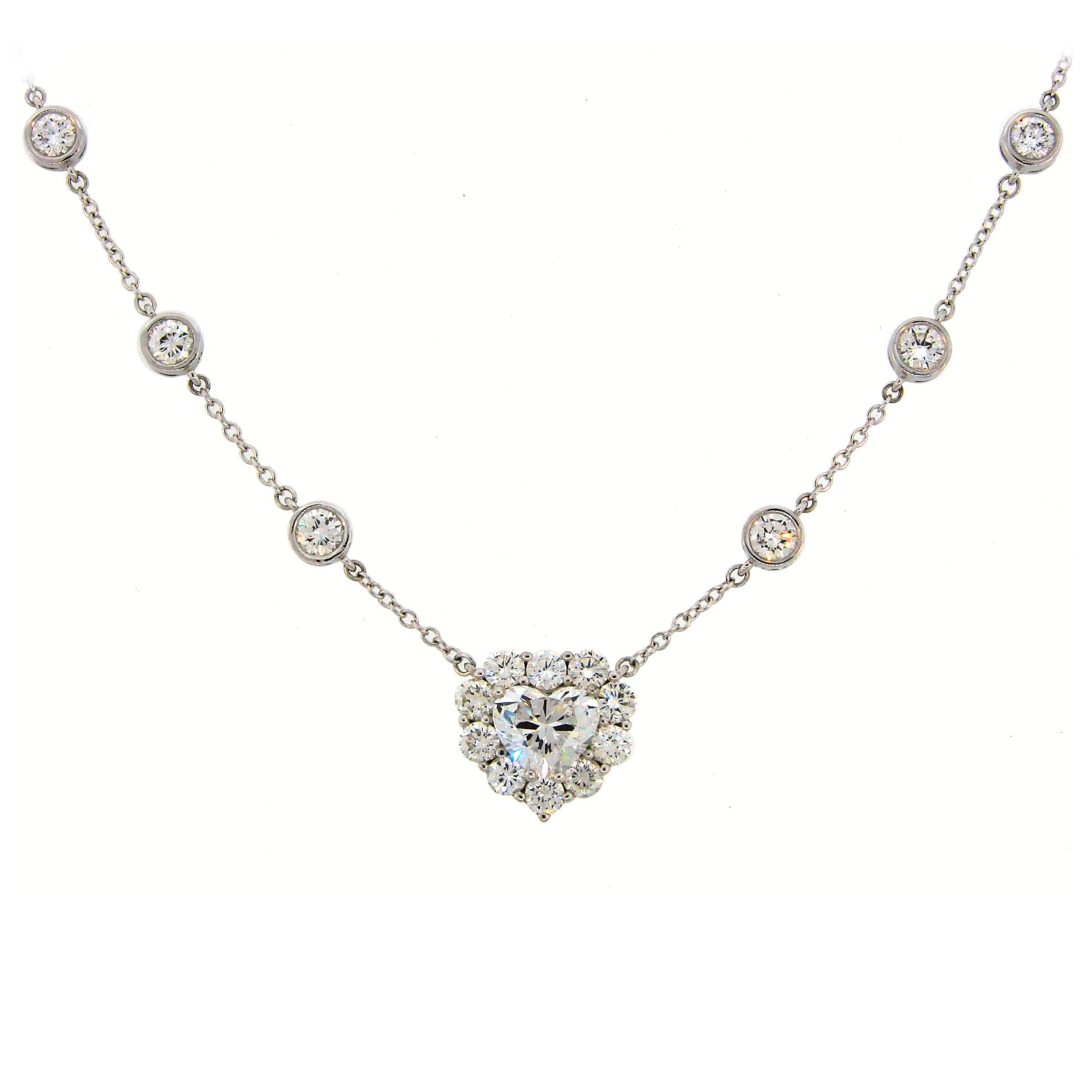 Heart Shaped Diamond GIA Gold Pendant Necklace For Sale