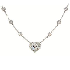 Vintage Heart Shaped Diamond GIA Gold Pendant Necklace