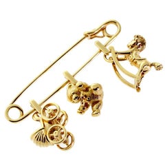Cartier Gold Safety Pin Charm Brooch