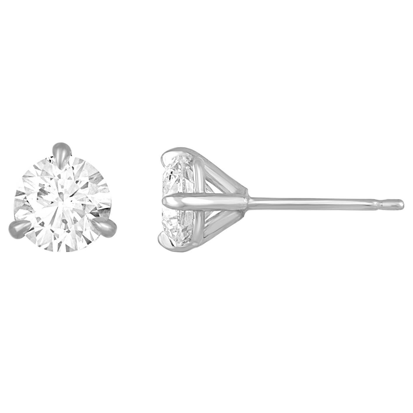 GIA Certified 1.40 Carats Diamond Round Platinum Stud Earrings For Sale