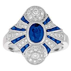 1.20 Carats Blue Sapphire Diamond Gold Ring 12