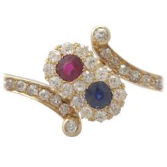 1890s 0.45 Carat Ruby and Sapphire, 1.50 Carat Diamond, 14k Yellow Gold Bangle 9