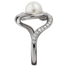 Fresh Water Cultured Pearl Diamond Gold Swirl Ring 9