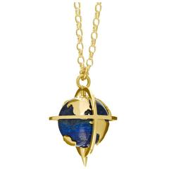 Lapis Lazuli Gold Spinning Globe Pendant and Chain 1