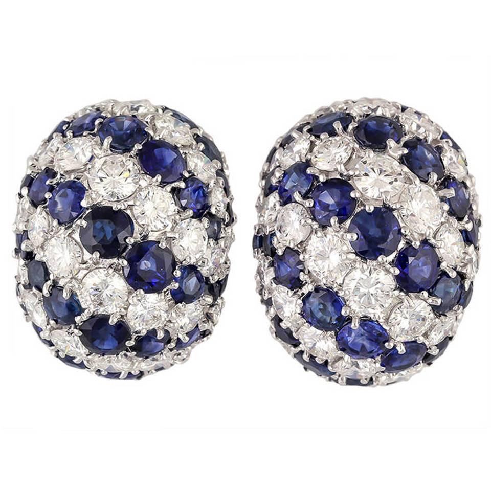 Sapphire Diamond Gold Dome Earrings