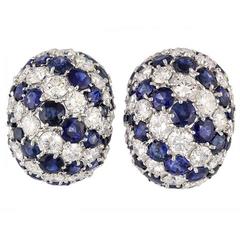 Sapphire Diamond Gold Dome Earrings 4