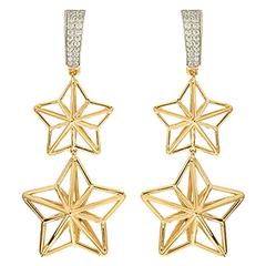 Double Star Dangling Diamond Gold Earrings 11