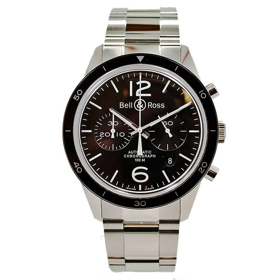 Bell & Ross Stainless Steel 126 Chronograph Original Black Automatic Wristwatch For Sale