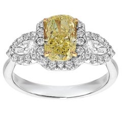 Radiant Cut Fancy Yellow and White Diamond Gold Halo Ring