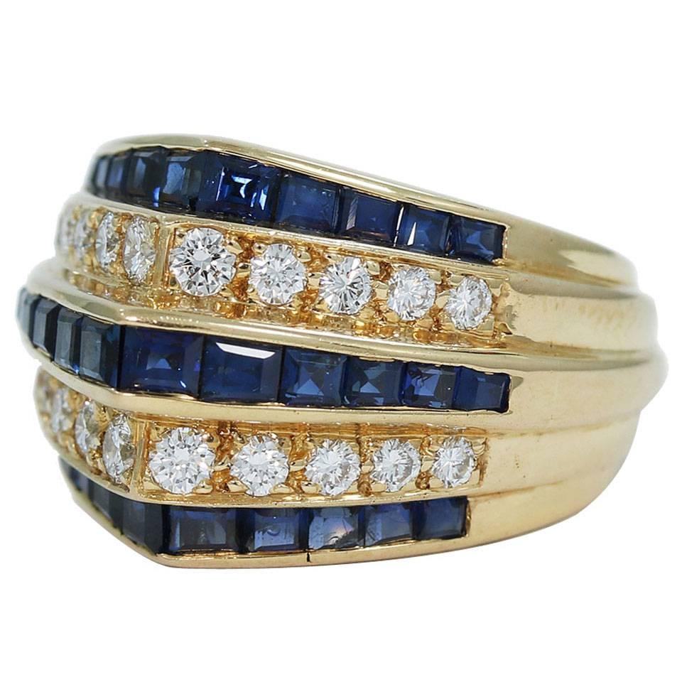 Oscar Heyman Sapphire Diamond Gold 3 Tier 5 Row Ring For Sale