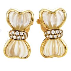 Boucheron Crystal Diamond Gold Bow Clip-on Earrings