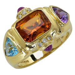 Citrine Amethyst Topaz Diamond Gold Ring