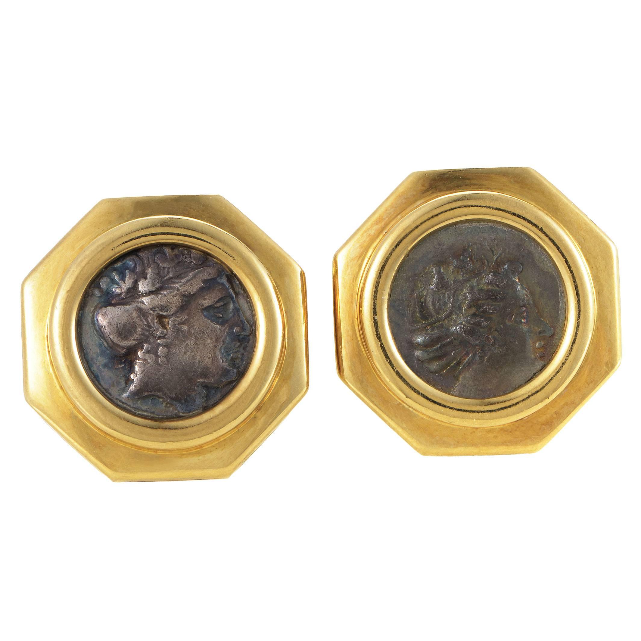 Bulgari Monete Ancient Coin Gold Cufflinks