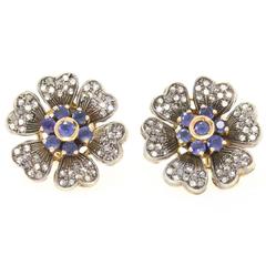Sapphire Diamond Gold Floral Earrings 9