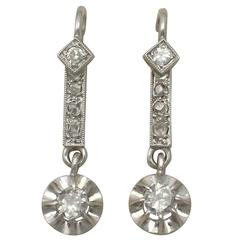 1910s 0.41 Carat Diamond and 15k White Gold Drop Earrings 