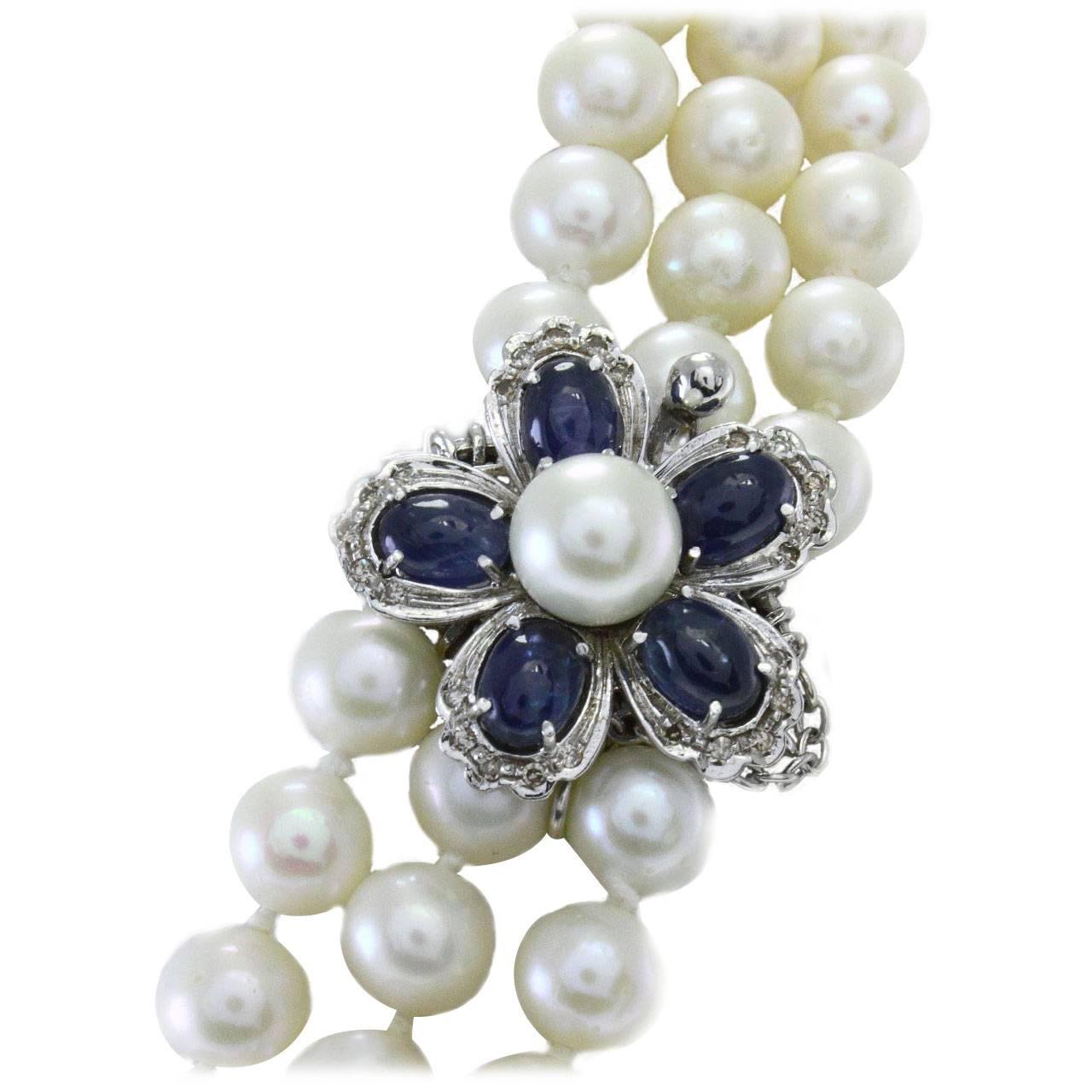 Luise Pearl Sapphire Diamond Gold Necklace 