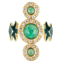 Sabine Getty Trinita Verde Ring in Gold Diamonds, Green Tourmaline