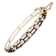 Old Mine Cut Diamond Gold Bangle Bracelet