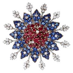 Mid-20th Century Ruby, Diamond and Sapphire Star Brooch