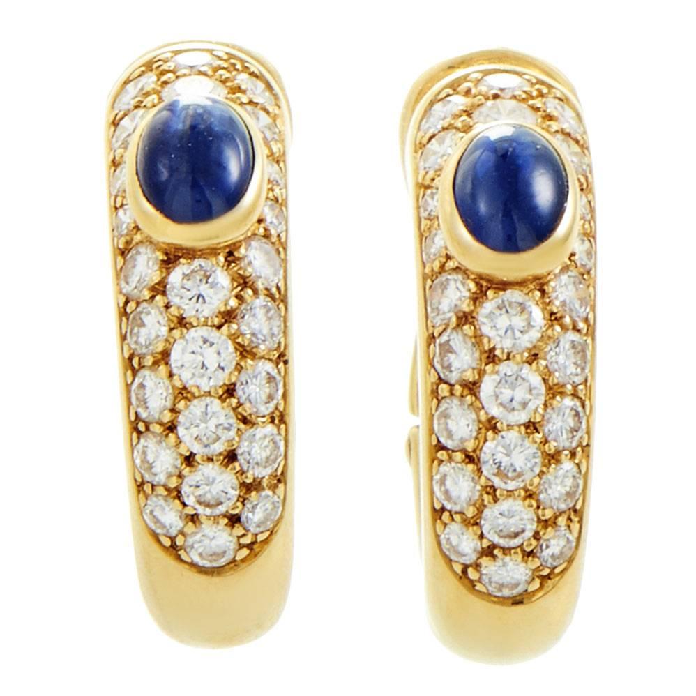 Cartier Sapphire Diamond Pave Gold Petite Hoop Earrings