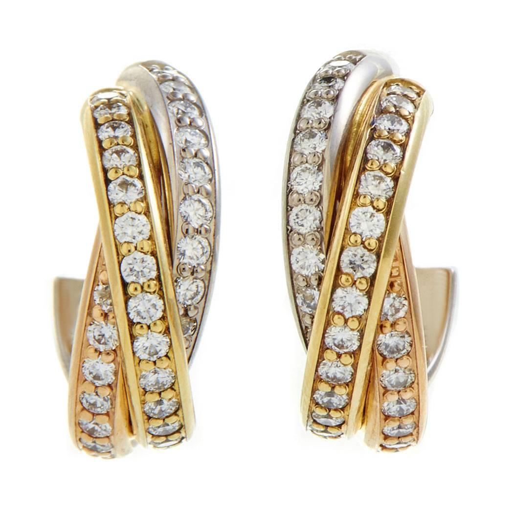 Cartier Trinity Diamond Pave Tricolor Gold Earrings