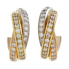 Retro Cartier Trinity Diamond Pave Tricolor Gold Earrings