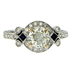 Antique Diamond Sapphire Gold Engagement Ring 1