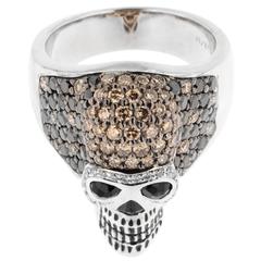 Impressive Black and Brown Diamond Gold Palladium Skull Ring 12
