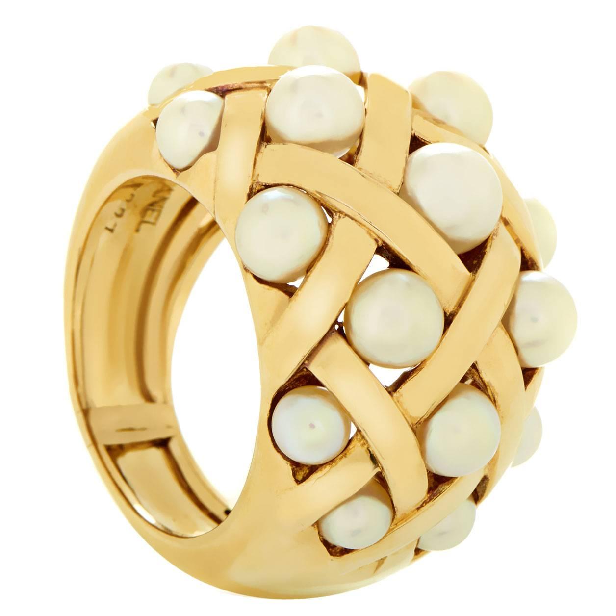 Chanel Baroque Pearl Gold Bombe Ring