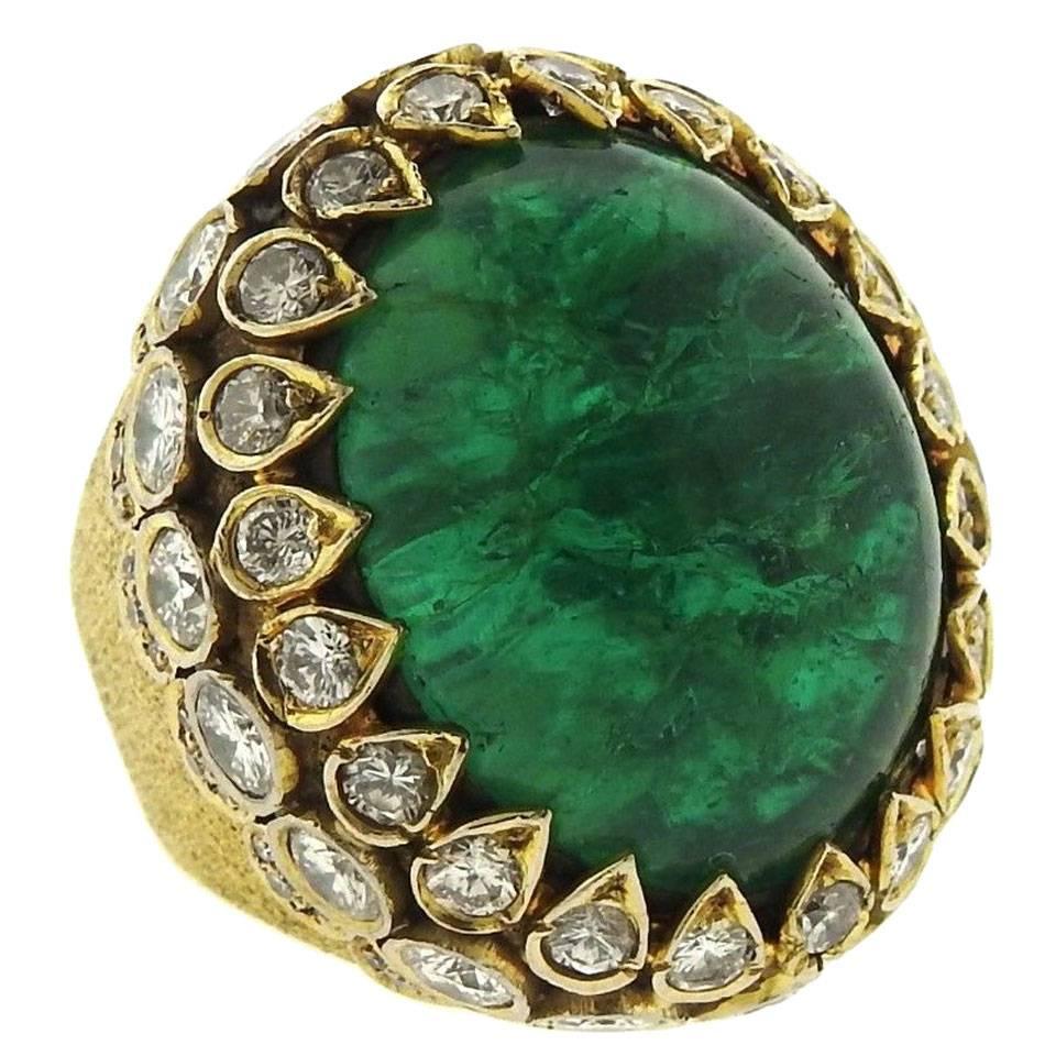 Magnificent Emerald Cabochon Diamond Gold Ring