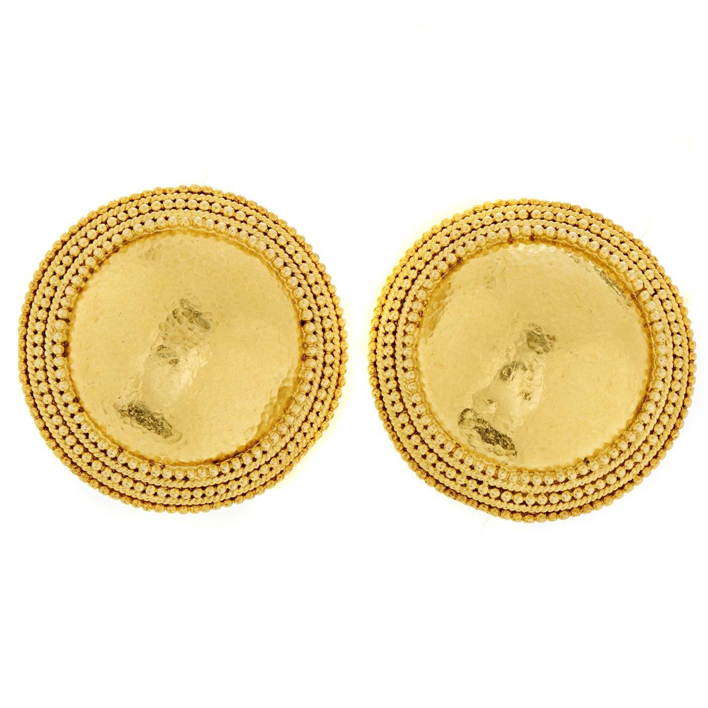 Ilias Lalaounis Hammered Gold Clip-on Earrings