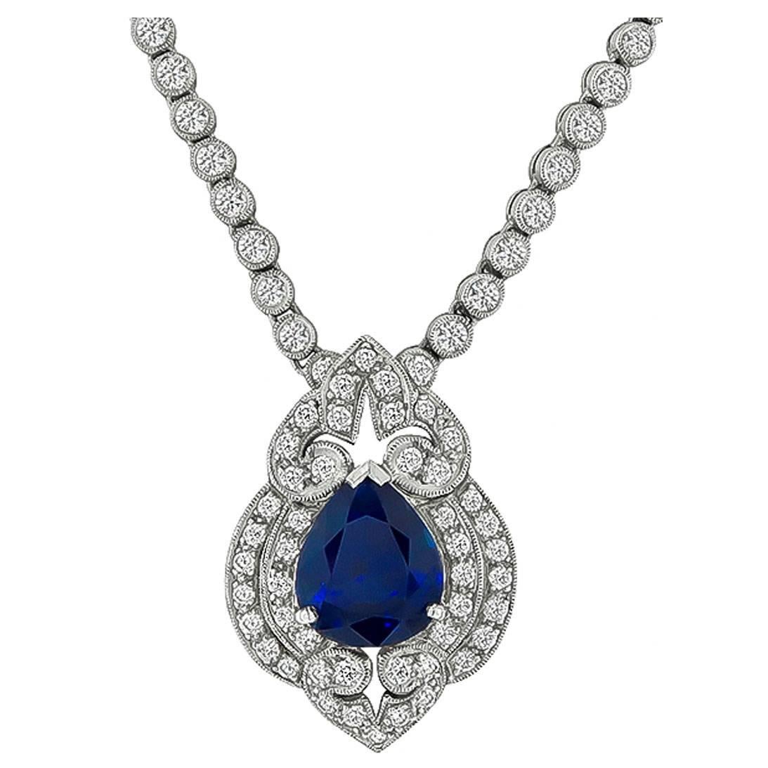 Enticing 3.50 Carat Sapphire Diamond Gold Drop Necklace