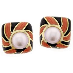 Tiffany & Co. Boucles d'oreilles corail onyx perles