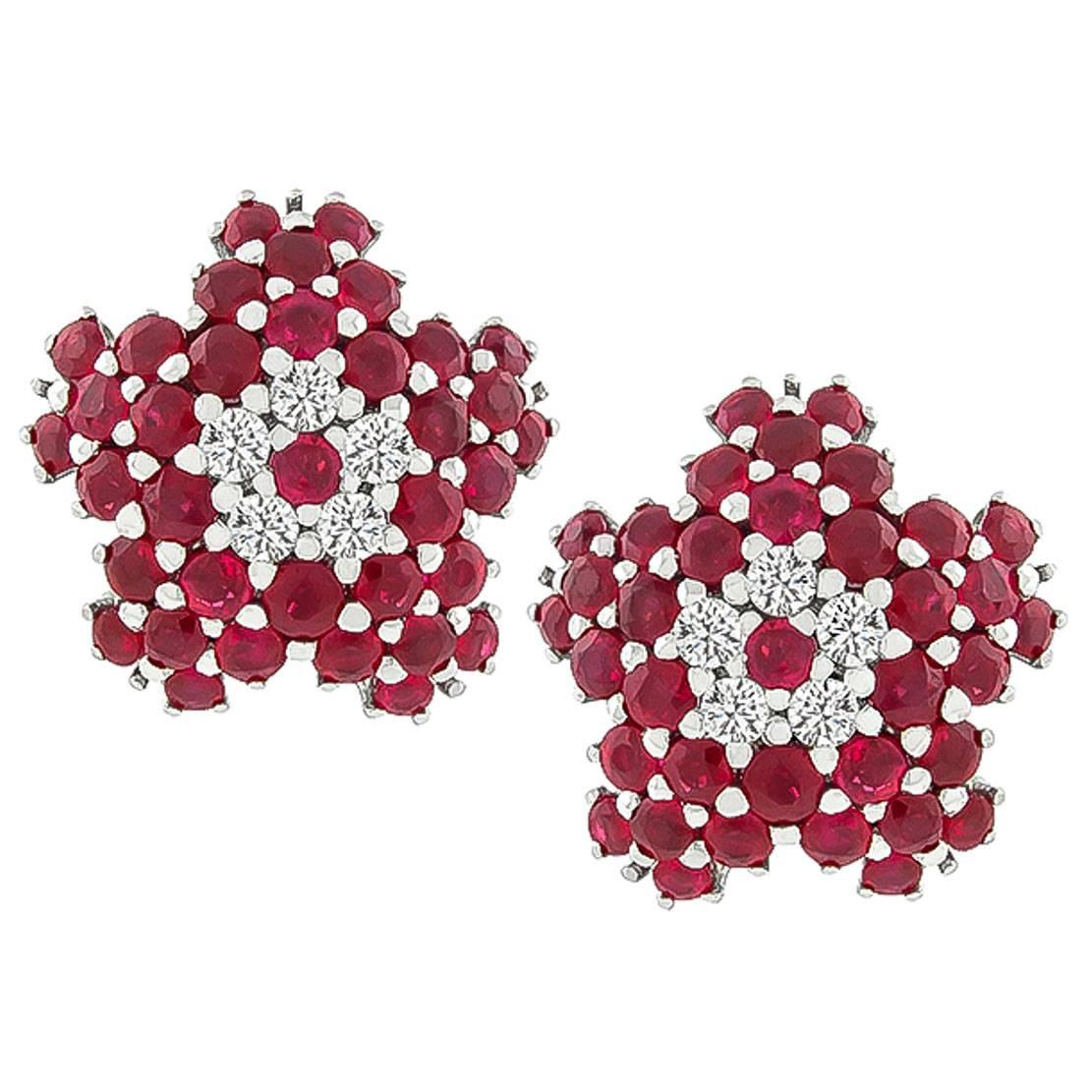 Charming Ruby Diamond Gold Star Earrings