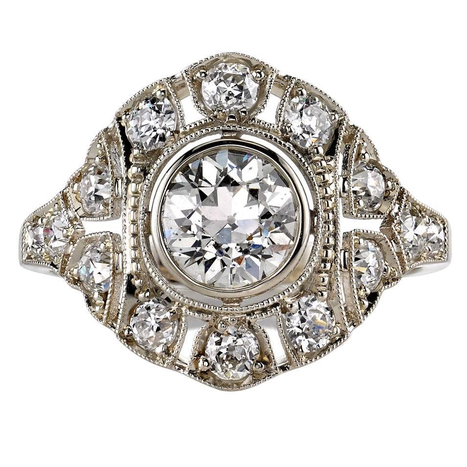 Edwardian Inspired Old European Cut Diamond Gold Engagement Ring