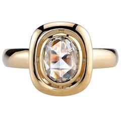 1.10 Carat Oval Rose Cut Diamond Gold Engagement Ring 11