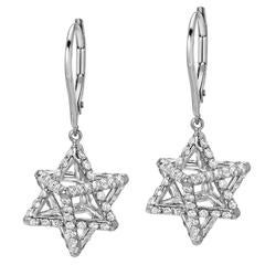 Merkaba Diamond Platinum Lever Back Drop Earrings 12