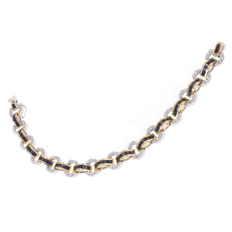 Sapphire Diamond Two Color Gold Bracelet