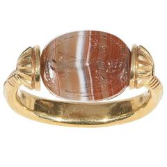 Antique 18th Century Scarab Agate Intaglio Ring