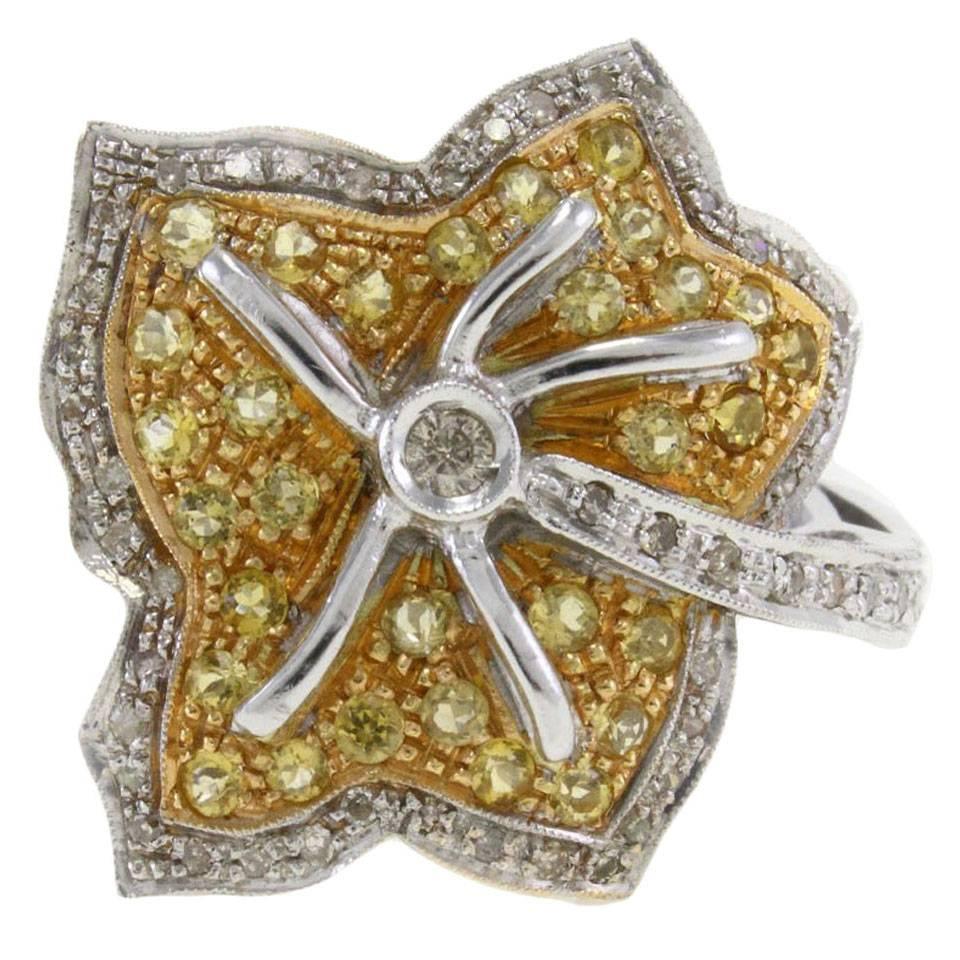  Topaz Diamond Gold Leaf Ring