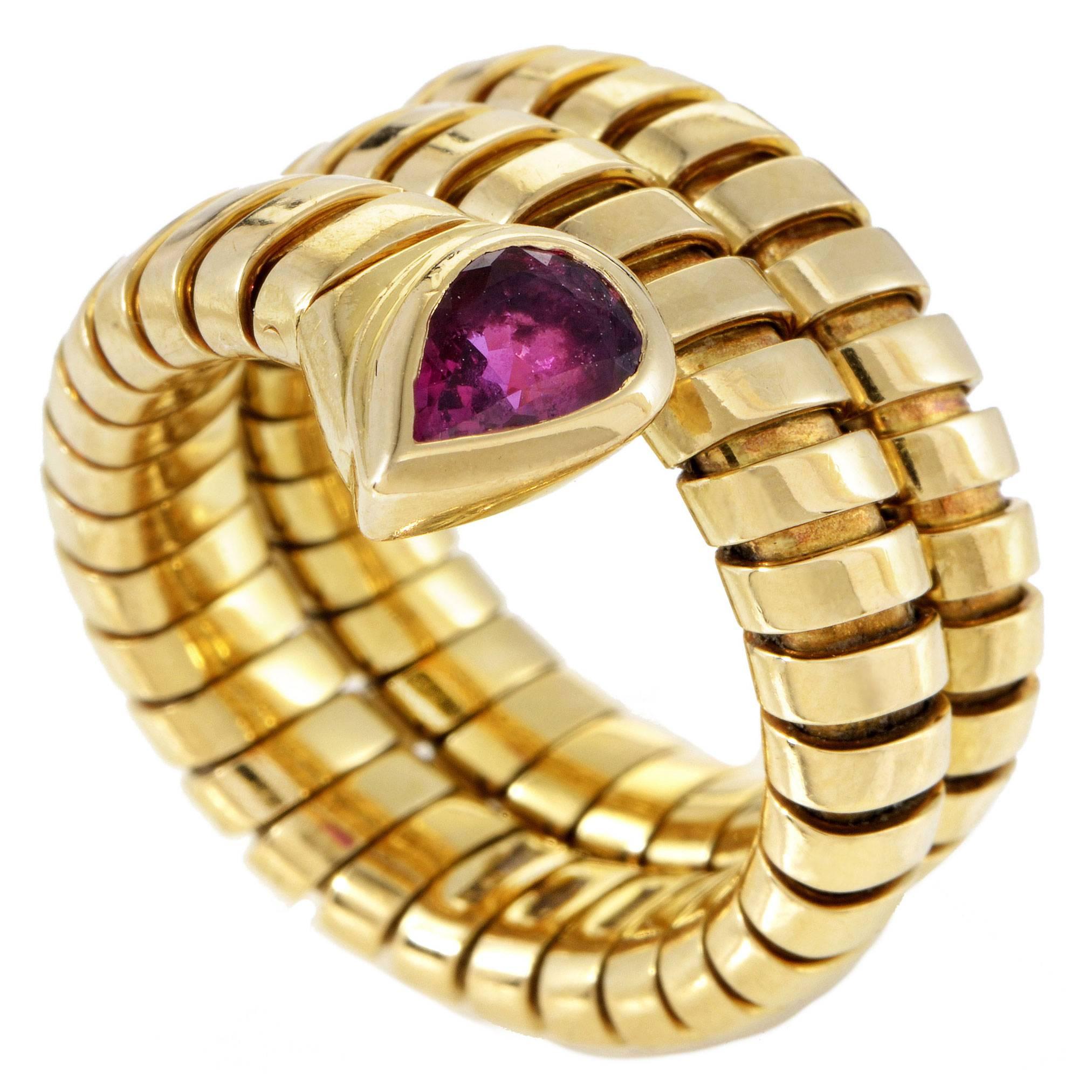 Bulgari Tubogas Ruby Gold Snake Ring