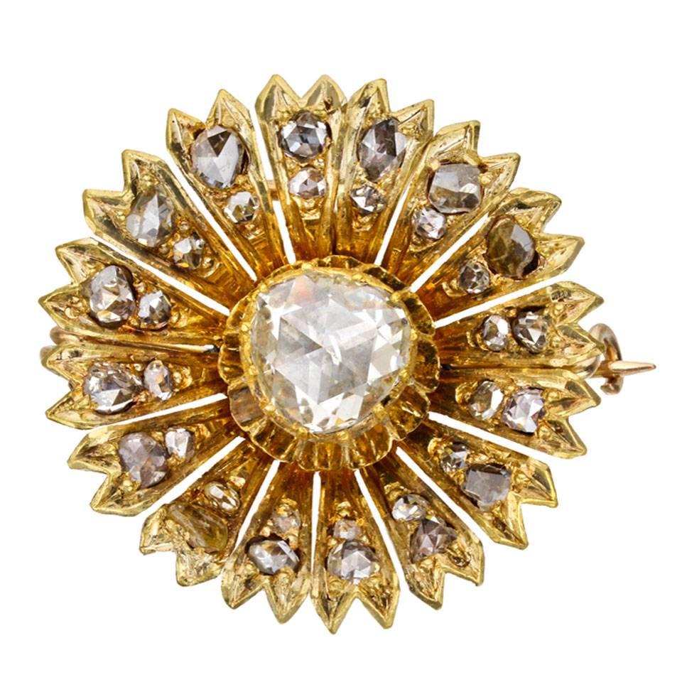 Antique Diamond Gold Flower Pin