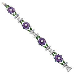 Raymond C. Yard Multicolored Gemstone Platinum Flower Bracelet