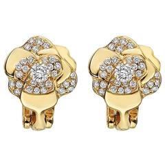 Chanel ​Small Diamond Gold "Camelia" Earclips