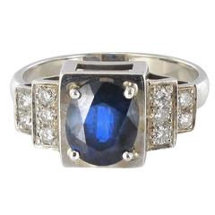 Contemporary Sapphire Diamond Gold Ring 12