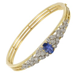 Sapphire Diamond Gold Bangle Bracelet 
